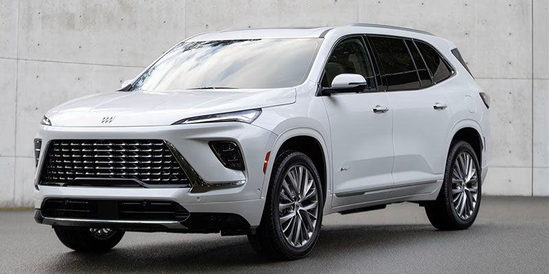 front side view of 2025 Buick Enclave in a parking garage