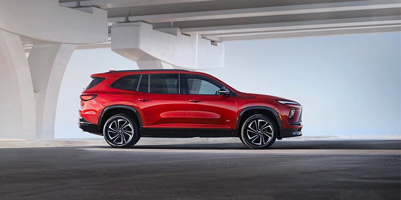 side view of 2025 Buick Enclave in a parking garage